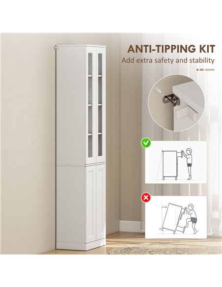 HOMCOM Tall Bathroom Storage Cabinet, 6-Tier Slim Bathroom Cabinet with Adjustable Shelf, 4 Soft-Close Doors, White - pic 206637 | FastDaddyshop