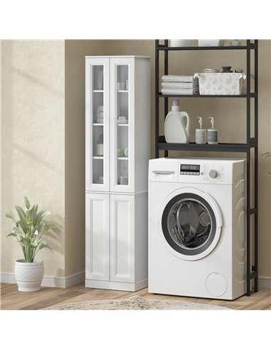 HOMCOM Tall Bathroom Storage Cabinet, 6-Tier Slim Bathroom Cabinet with Adjustable Shelf, 4 Soft-Close Doors, White