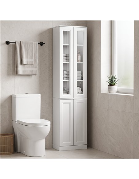 HOMCOM Tall Bathroom Storage Cabinet, 6-Tier Slim Bathroom Cabinet with Adjustable Shelf, 4 Soft-Close Doors, White - pic 206639 | FastDaddyshop