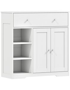 HOMCOM Bathroom Floor Cabinet, Freestanding Bathroom Cabinet with Drawer, Door, Open Shelves, White