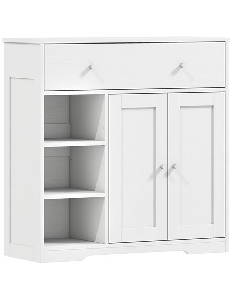 HOMCOM Bathroom Floor Cabinet, Freestanding Bathroom Cabinet with Drawer, Door, Open Shelves, White - pic 206640 | FastDaddyshop