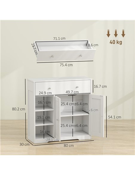 HOMCOM Bathroom Floor Cabinet, Freestanding Bathroom Cabinet with Drawer, Door, Open Shelves, White - pic 206642 | FastDaddyshop
