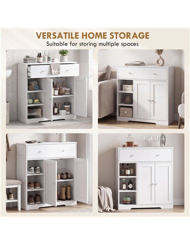 HOMCOM Bathroom Floor Cabinet, Freestanding Bathroom Cabinet with Drawer, Door, Open Shelves, White