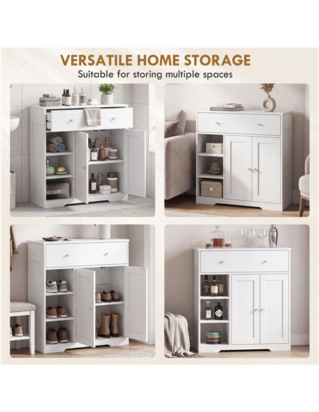 HOMCOM Bathroom Floor Cabinet, Freestanding Bathroom Cabinet with Drawer, Door, Open Shelves, White - pic 206646 | FastDaddyshop