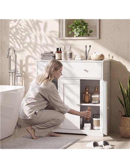 HOMCOM Bathroom Floor Cabinet, Freestanding Bathroom Cabinet with Drawer, Door, Open Shelves, White - pic 206647 | FastDaddyshop