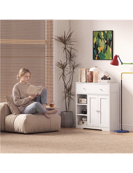 HOMCOM Bathroom Floor Cabinet, Freestanding Bathroom Cabinet with Drawer, Door, Open Shelves, White - pic 206648 | FastDaddyshop