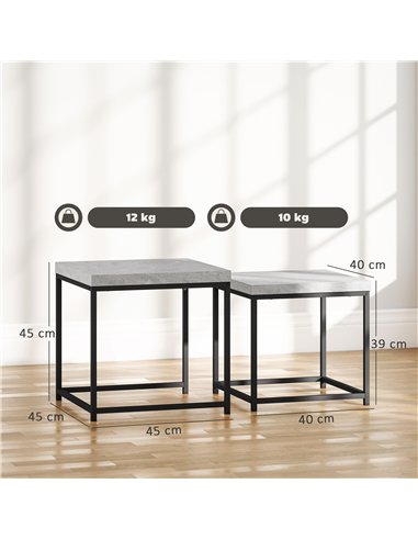 HOMCOM Coffee Table Set of 2, Nest of Tables with 3.5cm Thick Tabletop, Grey