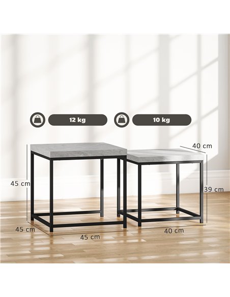 HOMCOM Coffee Table Set of 2, Nest of Tables with 3.5cm Thick Tabletop, Grey - pic 206651 | FastDaddyshop