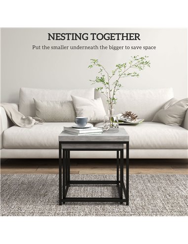 HOMCOM Coffee Table Set of 2, Nest of Tables with 3.5cm Thick Tabletop, Grey
