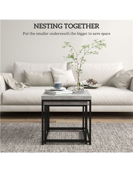 HOMCOM Coffee Table Set of 2, Nest of Tables with 3.5cm Thick Tabletop, Grey - pic 206652 | FastDaddyshop