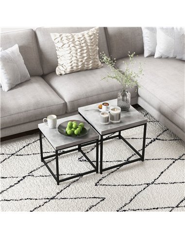 HOMCOM Coffee Table Set of 2, Nest of Tables with 3.5cm Thick Tabletop, Grey