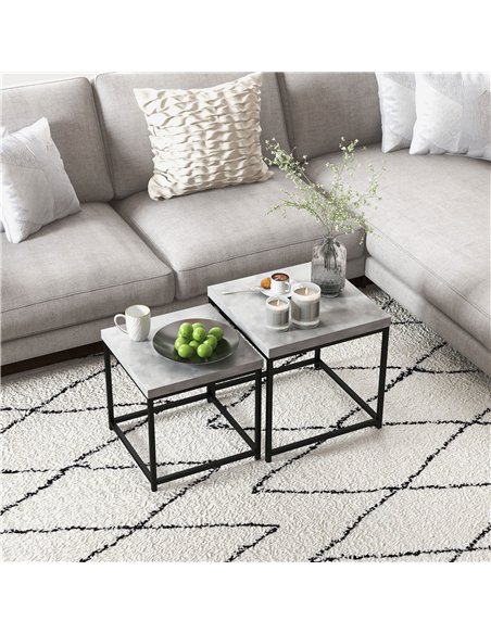 HOMCOM Coffee Table Set of 2, Nest of Tables with 3.5cm Thick Tabletop, Grey - pic 206656 | FastDaddyshop
