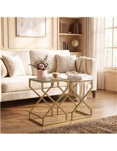 HOMCOM Nest of Tables, Side Table Set of 2 with Transparent Top, Coffee Table Set with Tempered Glass Top, Transparent 2