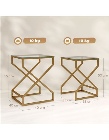 HOMCOM Nest of Tables, Side Table Set of 2 with Transparent Top, Coffee Table Set with Tempered Glass Top, Transparent