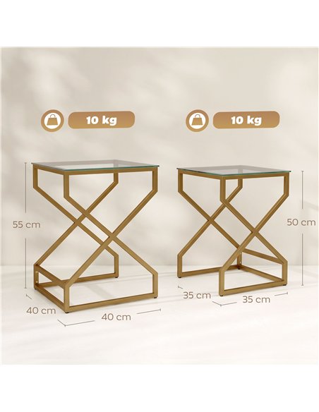HOMCOM Nest of Tables, Side Table Set of 2 with Transparent Top, Coffee Table Set with Tempered Glass Top, Transparent - pic 206660 | FastDaddyshop