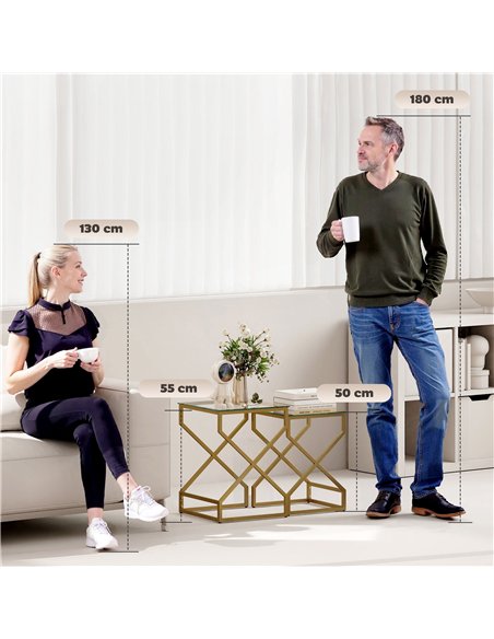 HOMCOM Nest of Tables, Side Table Set of 2 with Transparent Top, Coffee Table Set with Tempered Glass Top, Transparent - pic 206661 | FastDaddyshop