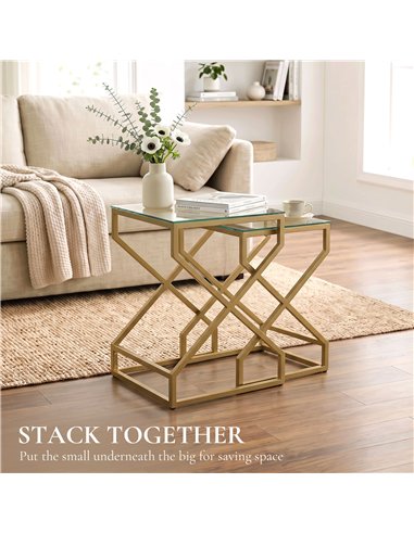 HOMCOM Nest of Tables, Side Table Set of 2 with Transparent Top, Coffee Table Set with Tempered Glass Top, Transparent
