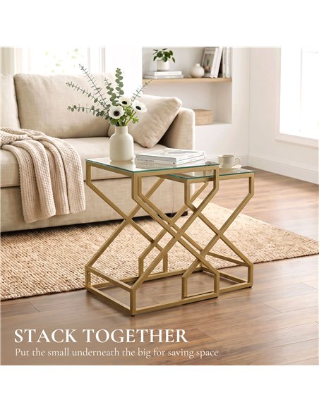 HOMCOM Nest of Tables, Side Table Set of 2 with Transparent Top, Coffee Table Set with Tempered Glass Top, Transparent - pic 206662 | FastDaddyshop