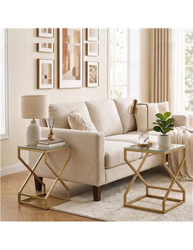 HOMCOM Nest of Tables, Side Table Set of 2 with Transparent Top, Coffee Table Set with Tempered Glass Top, Transparent