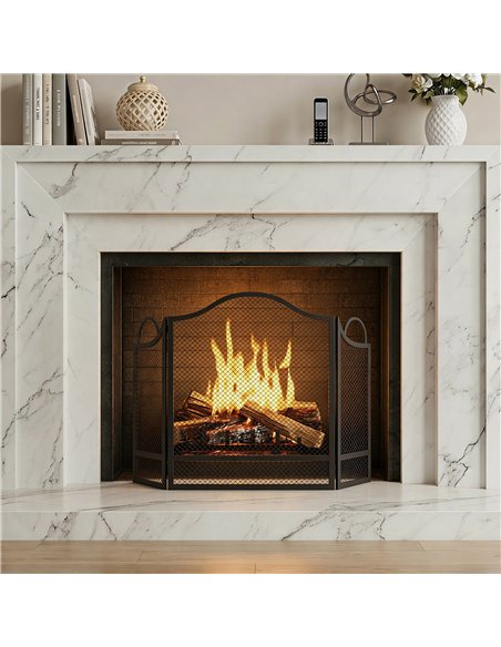HOMCOM Floral 3-Panel Folding Fireplace Screen for Hearth Protection, Heat-Resistant Metal Fire Spark Guard, Black - pic 206677 | FastDaddyshop