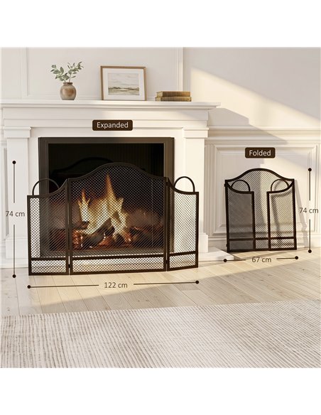 HOMCOM Floral 3-Panel Folding Fireplace Screen for Hearth Protection, Heat-Resistant Metal Fire Spark Guard, Black - pic 206678 | FastDaddyshop