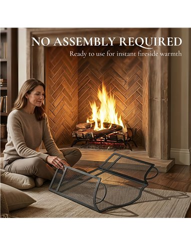 HOMCOM Floral 3-Panel Folding Fireplace Screen for Hearth Protection, Heat-Resistant Metal Fire Spark Guard, Black