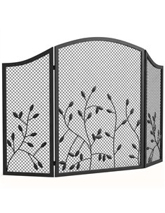 HOMCOM 3-Panel Folding Fireplace Screen for Hearth Protection, Heat-Resistant Metal Fire Spark Guard, Black