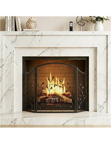 HOMCOM 3-Panel Folding Fireplace Screen for Hearth Protection, Heat-Resistant Metal Fire Spark Guard, Black
