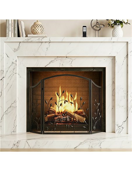 HOMCOM 3-Panel Folding Fireplace Screen for Hearth Protection, Heat-Resistant Metal Fire Spark Guard, Black - pic 206686 | FastDaddyshop