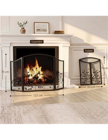 HOMCOM 3-Panel Folding Fireplace Screen for Hearth Protection, Heat-Resistant Metal Fire Spark Guard, Black