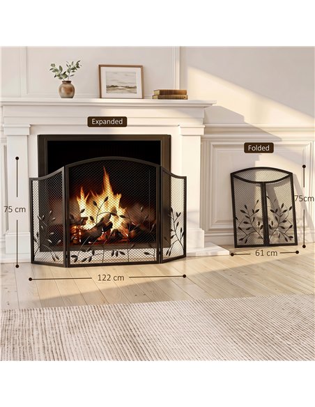 HOMCOM 3-Panel Folding Fireplace Screen for Hearth Protection, Heat-Resistant Metal Fire Spark Guard, Black - pic 206687 | FastDaddyshop