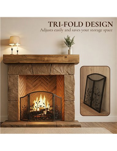 HOMCOM 3-Panel Folding Fireplace Screen for Hearth Protection, Heat-Resistant Metal Fire Spark Guard, Black