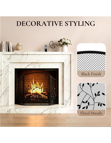 HOMCOM 3-Panel Folding Fireplace Screen for Hearth Protection, Heat-Resistant Metal Fire Spark Guard, Black - pic 206690 | FastDaddyshop