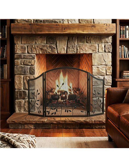 HOMCOM 3-Panel Folding Fireplace Screen for Hearth Protection, Heat-Resistant Metal Fire Spark Guard, Black - pic 206692 | FastDaddyshop