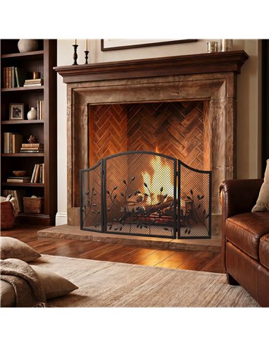 HOMCOM 3-Panel Folding Fireplace Screen for Hearth Protection, Heat-Resistant Metal Fire Spark Guard, Black