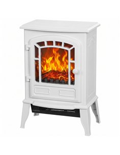 HOMCOM Electric Fireplace Stove, 1000W/2000W, Freestanding Electric Fire with LED Flame Effect, Adjustable Thermostat, White