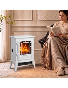HOMCOM Electric Fireplace Stove, 1000W/2000W, Freestanding Electric Fire with LED Flame Effect, Adjustable Thermostat, White 2