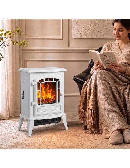 HOMCOM Electric Fireplace Stove, 1000W/2000W, Freestanding Electric Fire with LED Flame Effect, Adjustable Thermostat, White - pic 206695 | FastDaddyshop