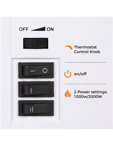 HOMCOM Electric Fireplace Stove, 1000W/2000W, Freestanding Electric Fire with LED Flame Effect, Adjustable Thermostat, White