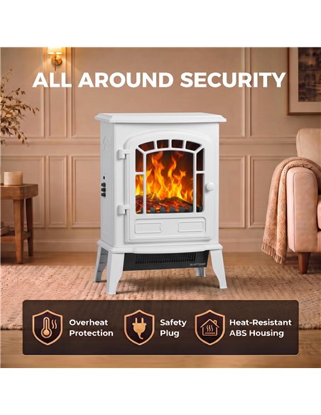 HOMCOM Electric Fireplace Stove, 1000W/2000W, Freestanding Electric Fire with LED Flame Effect, Adjustable Thermostat, White - pic 206700 | FastDaddyshop