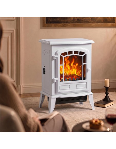 HOMCOM Electric Fireplace Stove, 1000W/2000W, Freestanding Electric Fire with LED Flame Effect, Adjustable Thermostat, White - pic 206701 | FastDaddyshop