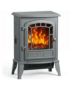 HOMCOM Electric Fireplace Stove, 1000W/2000W, Freestanding Electric Fire with LED Flame Effect, Adjustable Thermostat, Grey