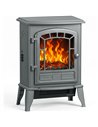 HOMCOM Electric Fireplace Stove, 1000W/2000W, Freestanding Electric Fire with LED Flame Effect, Adjustable Thermostat, Grey