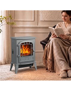 HOMCOM Electric Fireplace Stove, 1000W/2000W, Freestanding Electric Fire with LED Flame Effect, Adjustable Thermostat, Grey 2