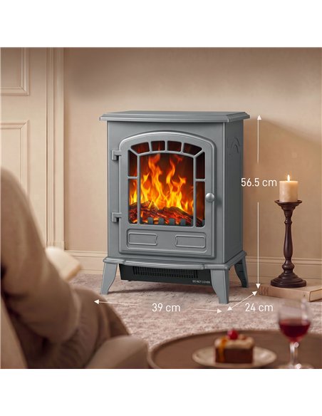 HOMCOM Electric Fireplace Stove, 1000W/2000W, Freestanding Electric Fire with LED Flame Effect, Adjustable Thermostat, Grey - pic 206705 | FastDaddyshop