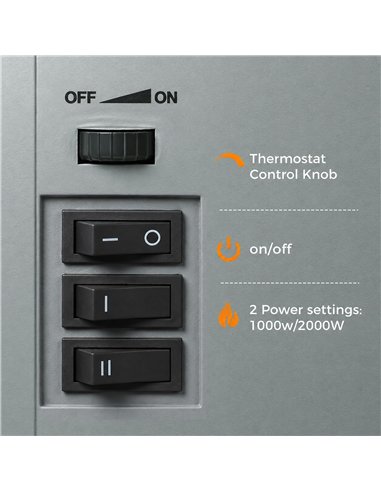HOMCOM Electric Fireplace Stove, 1000W/2000W, Freestanding Electric Fire with LED Flame Effect, Adjustable Thermostat, Grey