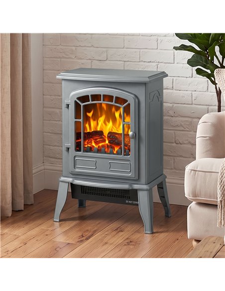HOMCOM Electric Fireplace Stove, 1000W/2000W, Freestanding Electric Fire with LED Flame Effect, Adjustable Thermostat, Grey - pic 206711 | FastDaddyshop