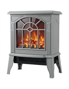 HOMCOM Freestanding Electric Fireplace, Electric Log Burner w/ LED Flame Effect, Overheating Safety System, 1000W/2000W, Grey