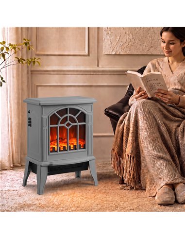 HOMCOM Freestanding Electric Fireplace, Electric Log Burner w/ LED Flame Effect, Overheating Safety System, 1000W/2000W, Grey