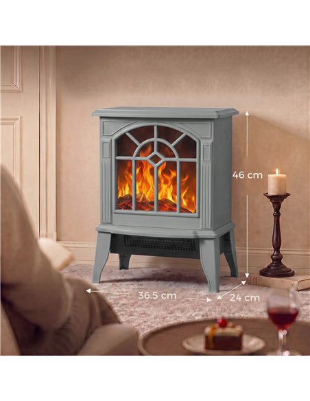 HOMCOM Freestanding Electric Fireplace, Electric Log Burner w/ LED Flame Effect, Overheating Safety System, 1000W/2000W, Grey - pic 206714 | FastDaddyshop